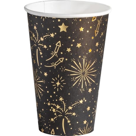 10 gobelets en carton 35cl noir fireworks or brillant