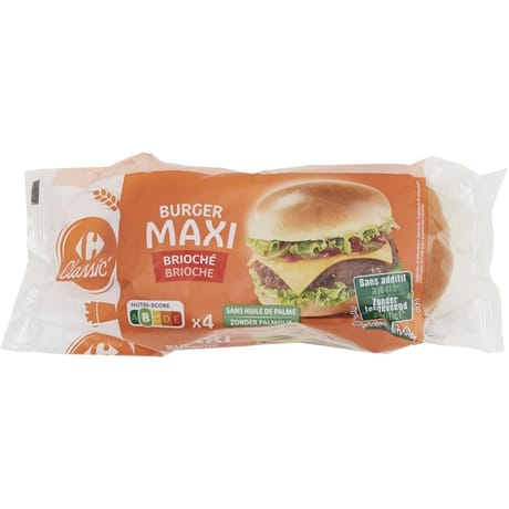 Carrefour classic' pain burger maxi brioché x4 300g