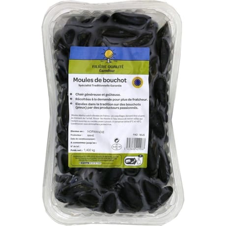 Moules de bouchot FILIERE QUALITE CARREFOUR la barquette de 1,4Kg