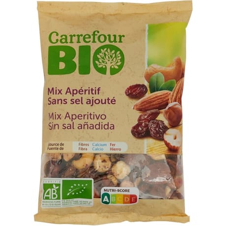 Carrefour bio mix apéritif sans sel ajouté 125g