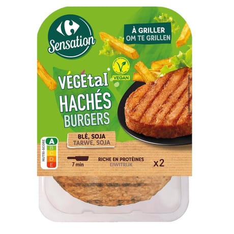 Carrefour sensation végétal hachés burgers blé soja 2x110g - 220g