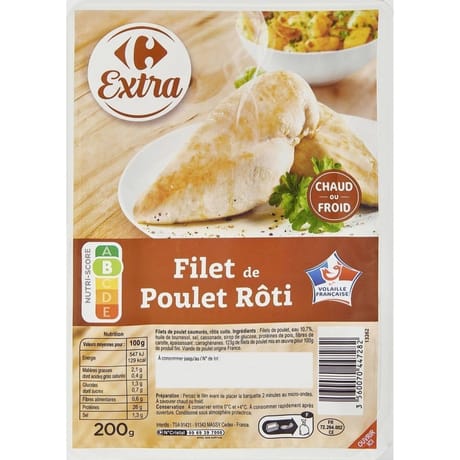 Carrefour Extra filet de poulet rôti 200g