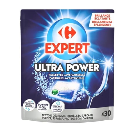 Carrefour expert tablettes lave-vaisselle ultra power brillance éclatante x30