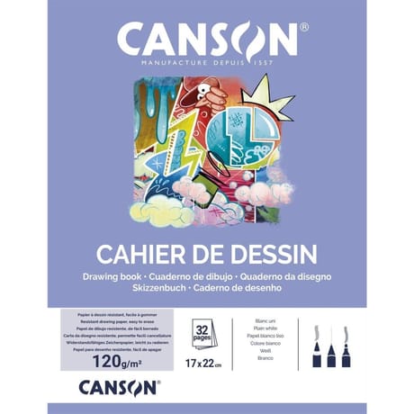 Canson cahier dessin uni blanc 32 pages 125 grammes 17x22 cm