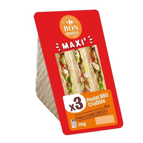 Carrefour Bon Appétit maxi' x3 poulet rôti crudités 230g