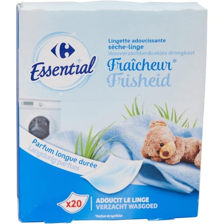 Carrefour essential lingettes adoucissantes sèche linge fraîcheur x20