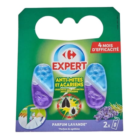 Carrefour expert crochets gel antimites et acariens parfum lavande x2