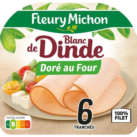 Fleury Michon 6 tranches fines blanc de dinde doré au four 180 g