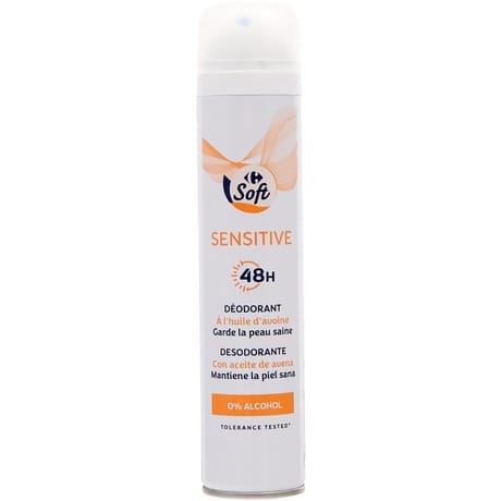 Carrefour soft déodorant 48h sensitive à l'huile d'avoine 200ml