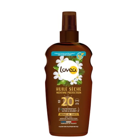 Lovea huile sèche FPS20 moyenne protection monoï de Tahiti 150 ml
