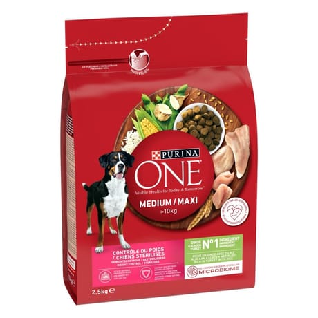 Purina one chien médium maxi contrôle de poids stérilisé dinde 2.5kg