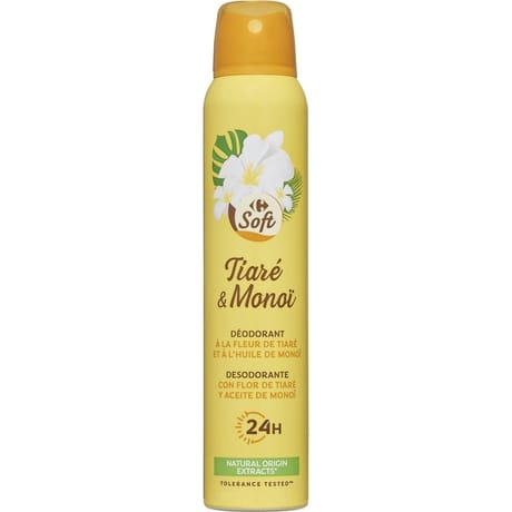 Carrefour soft déodorant parfumé tiaré & monoï 24h 200ml