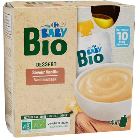 Carrefour baby bio desserts bébé vanille dès 10 mois 4x85g