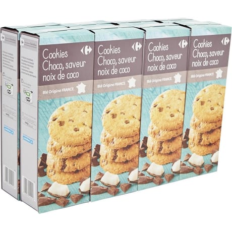 Carrefour cookies aux pépites de chocolats & noix de coco 8x200g