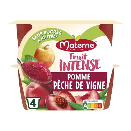 Materne compotes fruit intense pomme pêche de vigne 4x100g