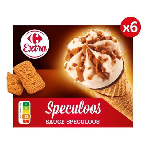 Carrefour Extra Glaces cônes spéculoos x6 432g