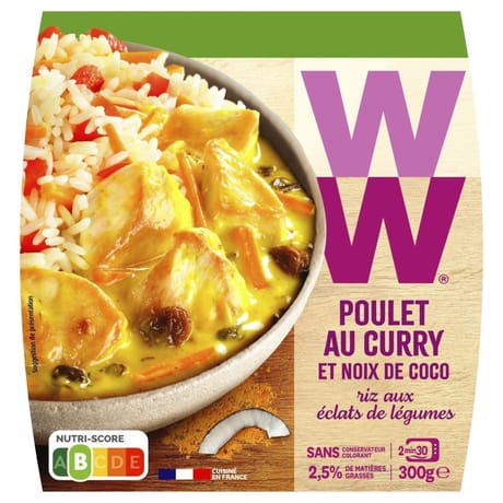 WW poulet au curry et coco, riz aux éclats de légumes 300g