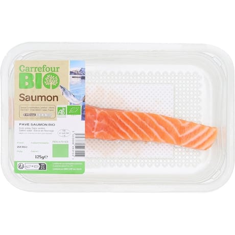 Pavé de saumon bio avec peau s/arêtes CARREFOUR BIO la barquette de 125g
