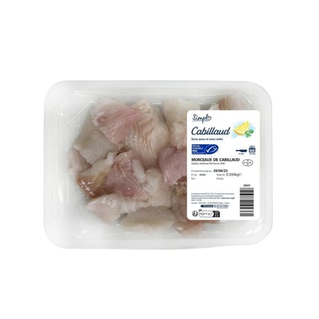 Morceaux de cabillaud CARREFOUR SIMPL la barquette de 500g