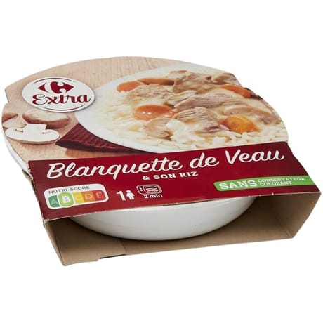 Carrefour extra plat cuisiné blanquette de veau riz 285g