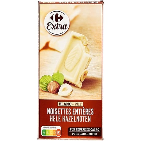 Carrefour extra tablette de chocolat blanc noisettes entières 200g
