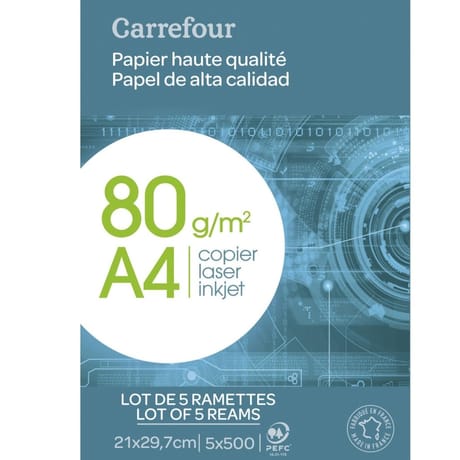 Carrefour 5 ramettes de 500 feuilles blanches A4 80 grammes