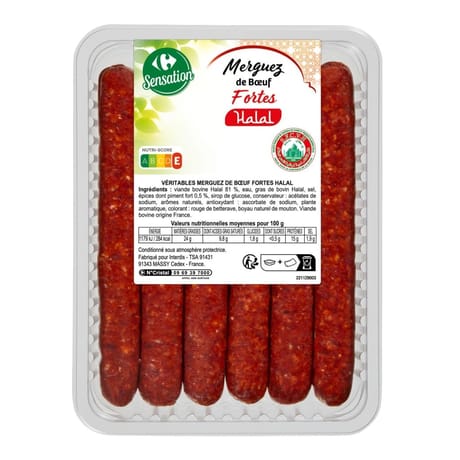 Merguez forte x6 330g halal Carrefour sensation