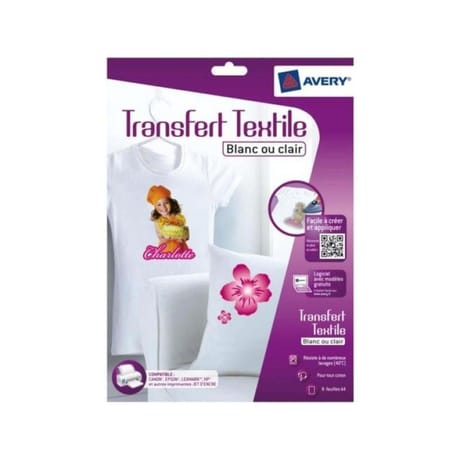 Avery 8 feuilles tranfert tee-shirt blanc/clairs C9405-8