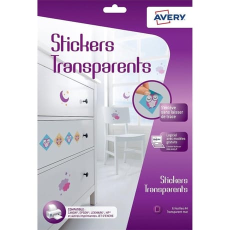 Avery 6 stickers transparents a4 jet d'encre C9421