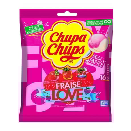 Chupa chups love fraise sachet de 192g-16 sucettes