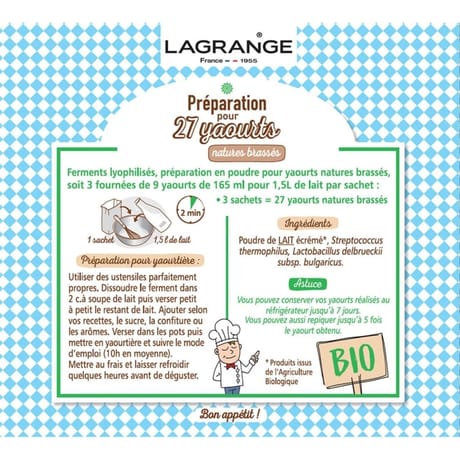 Lagrange Ferments aromatisés pour yaourts natures 3x12g 385001