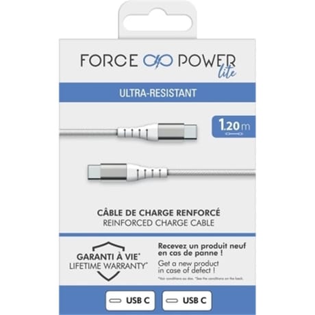 Force power lite câble usbc/usbc 3a 1.2m recyclé blanc FPLICC1M2RW