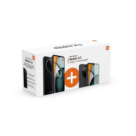 Xiaomi pack redmi a3 128 go noir smartphone écran 6.71" + coque et verre tremppé