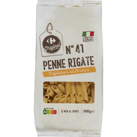 Carrefour original pâtes penne rigate n°41 moule en bronze 500g