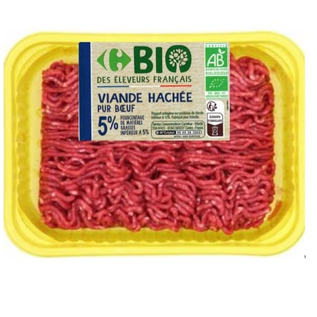 Viande hachée bio 5% 500g Carrefour Bio
