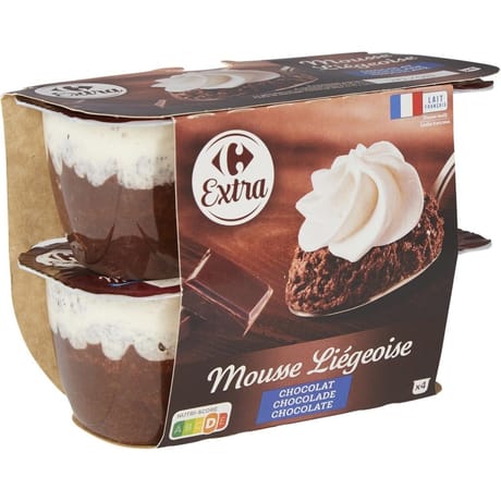 Carrefour extra mousse liégeoise chocolat 4x80g