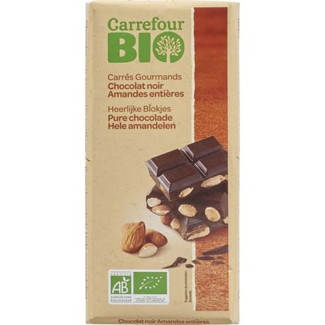 Carrefour bio tablette de chocolat noir aux amandes bio - 200g