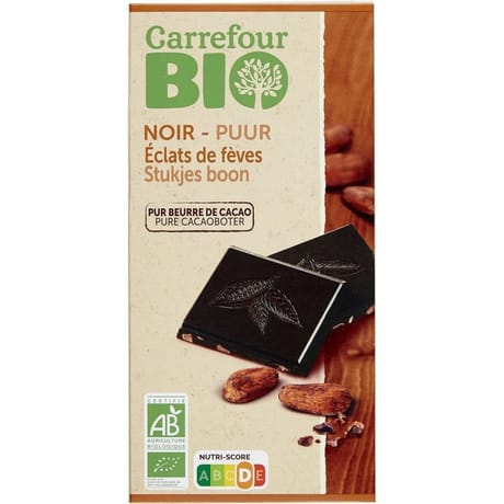 Carrefour bio tablette de chocolat noir éclats de fèves bio -100g