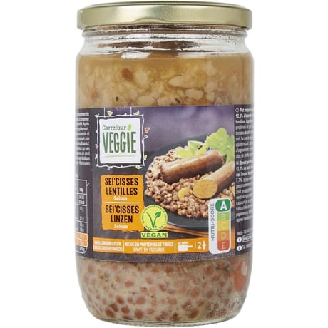 Carrefour veggie plat cuisiné sei'cisses lentilles seitan 650g