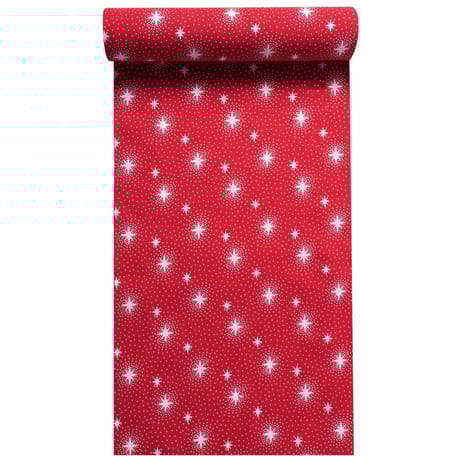 Chemin de table en tissu 28x400cm rouge nuit etincelante blanc