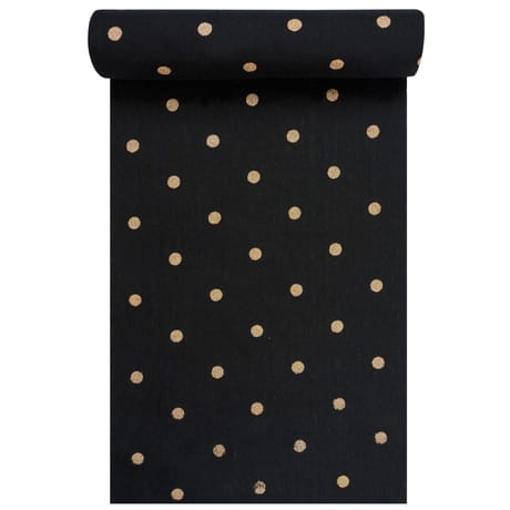 Chemin de table en tissu 28x400cm noir dots or brillant