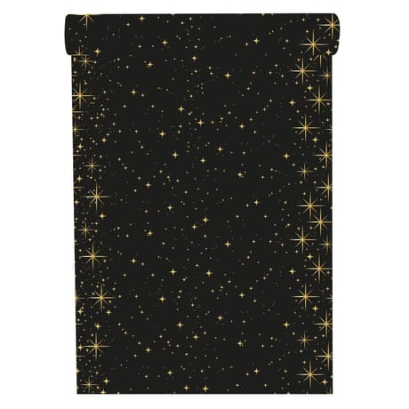 Chemin de table en tissu 28x400cm noir ciel scintillant or