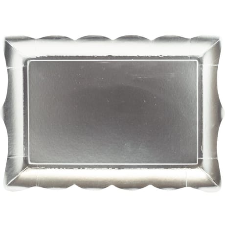 4 plateaux en carton 23x16.5cm forme baroque argent