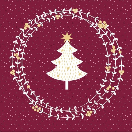 20 serviettes 33x33cm coquet sapin fond grenat