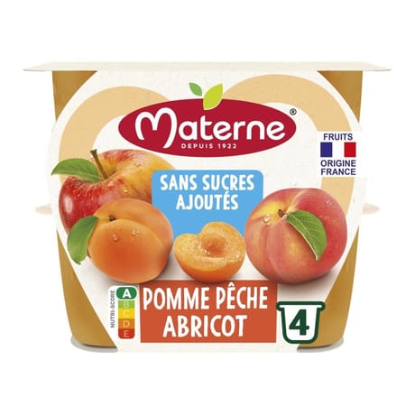 Materne compotes coupelles pomme pêche abricot 4x100g