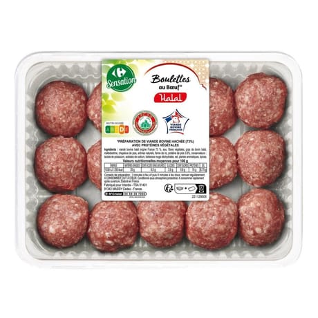 Boulette de boeuf nature halal x15 375g Carrefour sensation