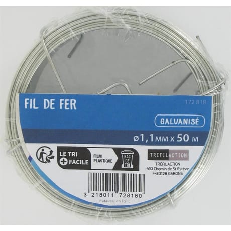 Trefilaction fil de fer  devidoir acier galva 50m D.1.1