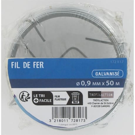 Trefilaction fil de fer devidoir acier galvanisé 50m Diam. 0,9 mm
