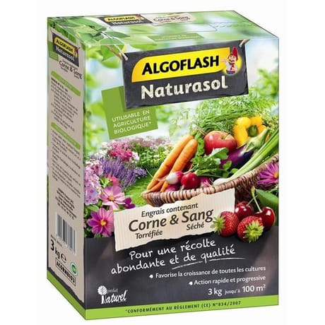 Algoflash Naturasol UAB engrais corne torréfiée sang séché 3 KG