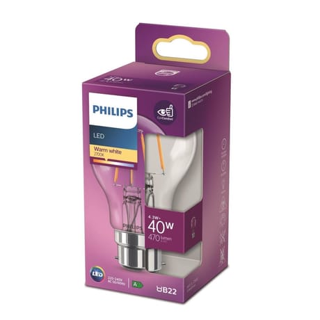 Philips ampoule LED B22 standard filement blanc-chaud 40W